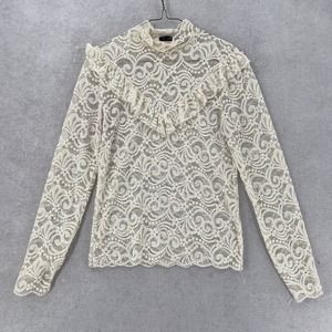 BKE Boutique Lace Sheer Top Womens MEDIUM Blouse Cottegecore Prairie Grandmacore